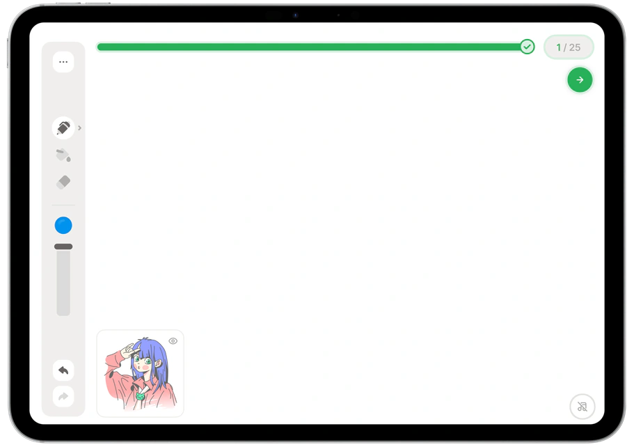 Skribly drawing lesson on iPad: an anime girl drawn step by step