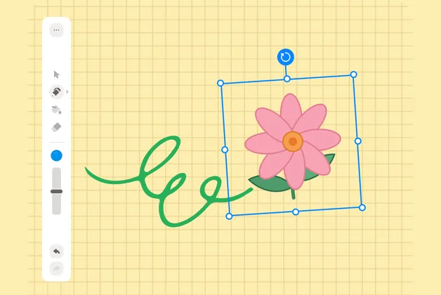 Free drawing canvas with a flower sticker and brush strokes