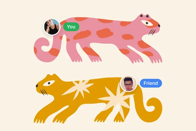 Two players drawing halves of a tiger picture together