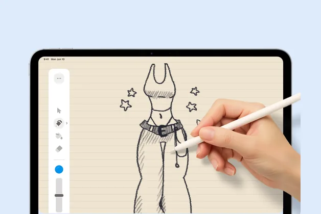 Tracing a Y2K outfit sketch on iPad with Apple Pencil