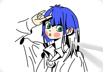 Anime girl being colored over a sketch with Apple Pencil