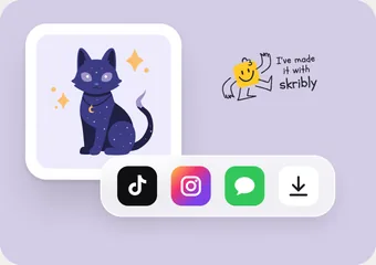 Finished magic cat drawing with share options